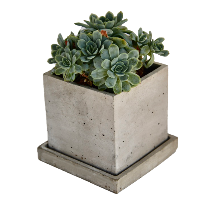 Šedý hranatý betonový květináč